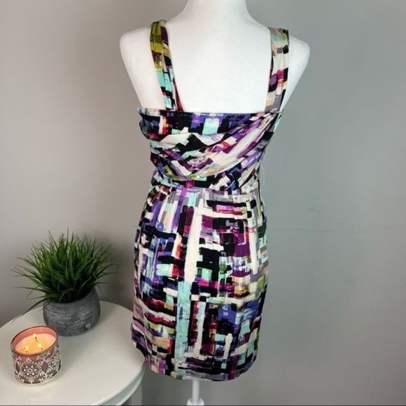 Ali Ro womens 100% Silk Dress Size 4 abstract colorblock drape sleeveless dress - Picture 7 of 11